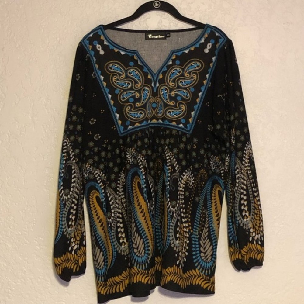 Vibrant Embroidered Peasant Top Size XXL By Creation